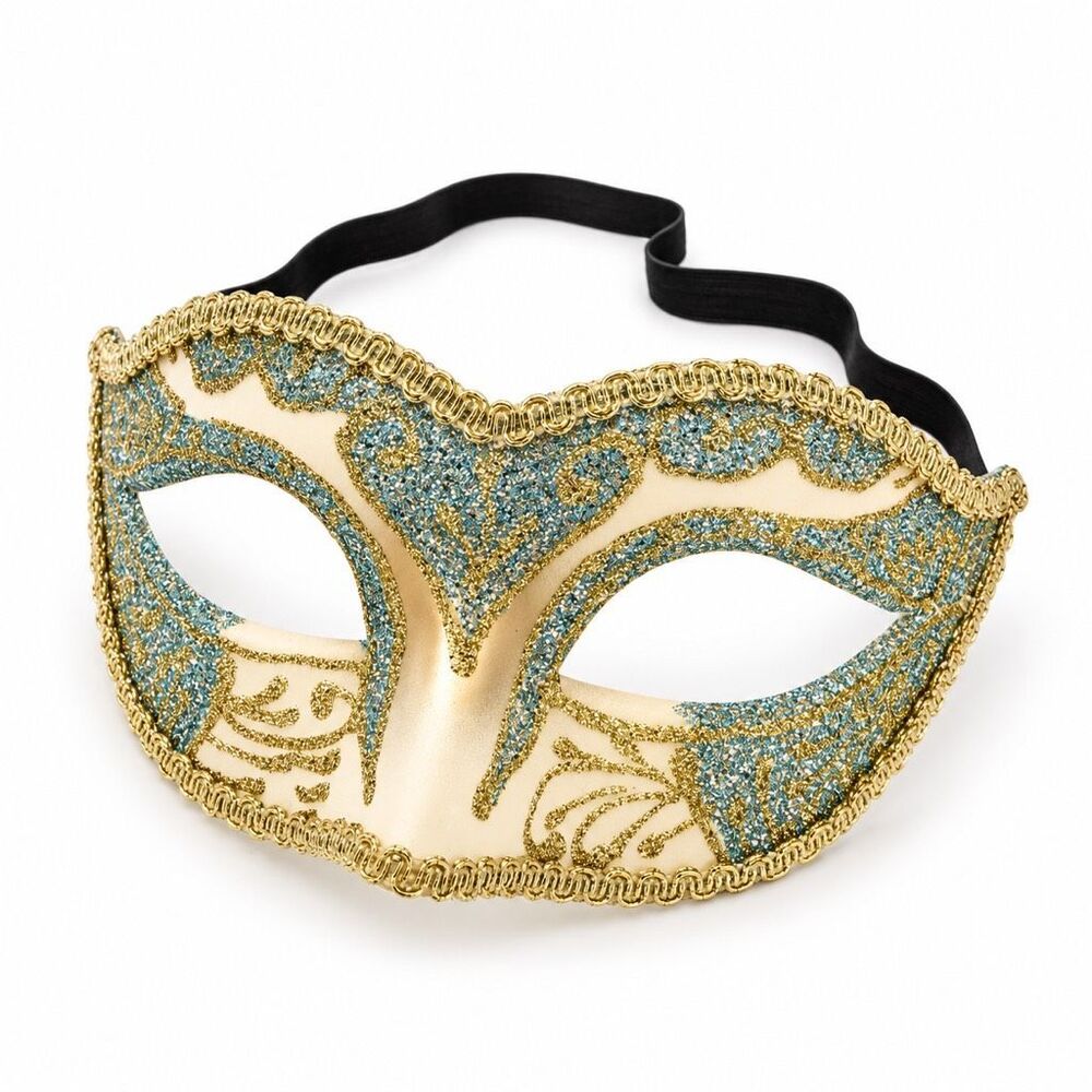 Aqua Blue Gold Glitter Venetian Masquerade Mask